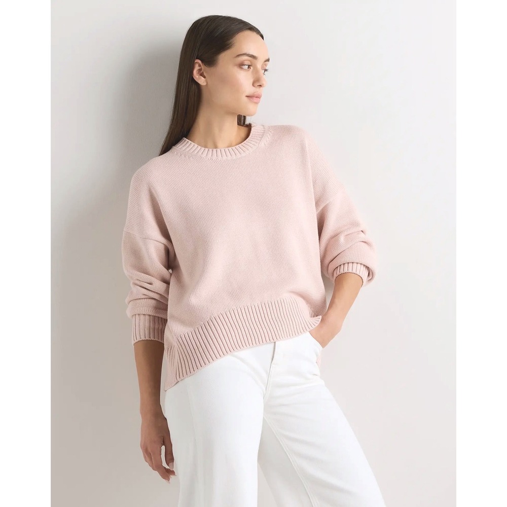 Quince 100% Organic Cotton Boyfriend Crew Sweater Shell Pink High Low Size Small